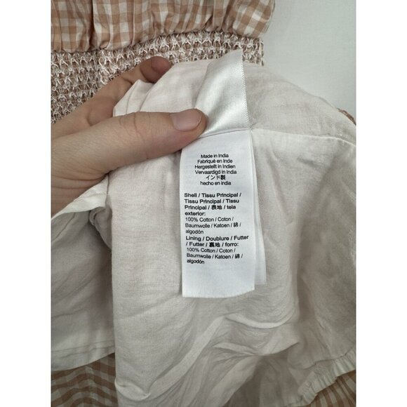 J. Crew Smocked Puff Sleeve Dress Women Medium Peach Gingham Milk Maid Peasant - Picture 5 of 13